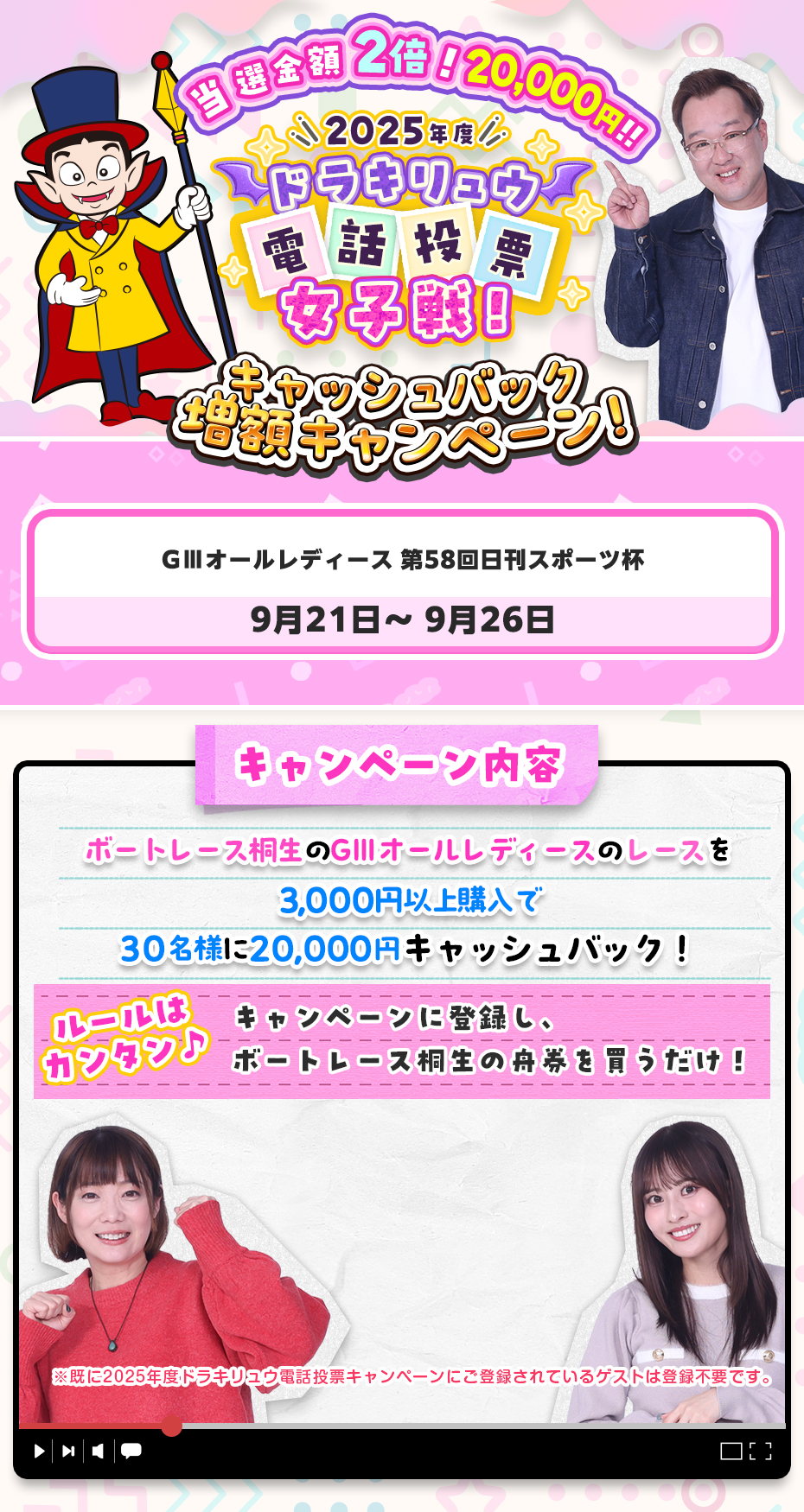 女子戦キャッシュバック増額キャンペーン